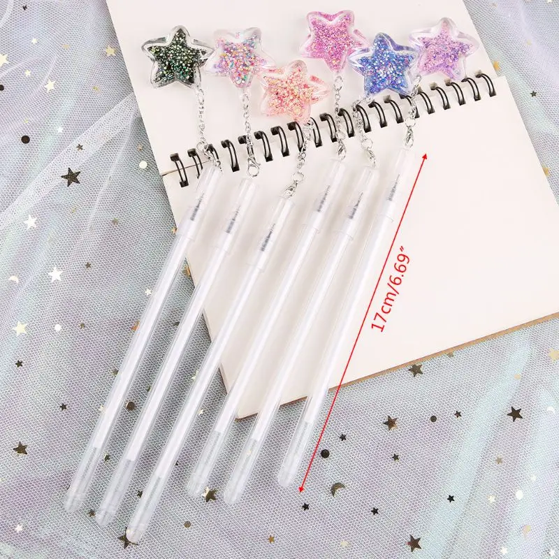

Gel Pen With 0.5mm Point Cartridge Pen Chain Decor Black Ink Shiny Pentagram Embellishment Stationery Supplies For School Kits