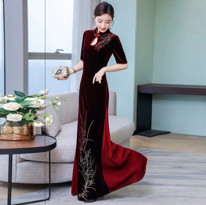 

Chinese style Vietnam Ao dai Cheongsam Dresses Long 2019 Spring