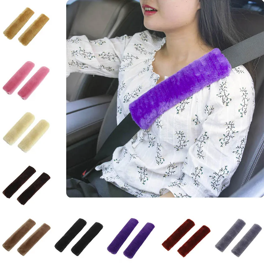 One Pair Plush Car Seat Belt Covers Winter Faux Wool car Seat Belt pads