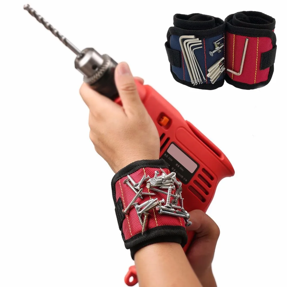 Pocket Super Magnet Wristband Tool Adjustable Tool Wrist Bands for Screws Nails Nuts Bolts Hand free Drill Bit tools Holder