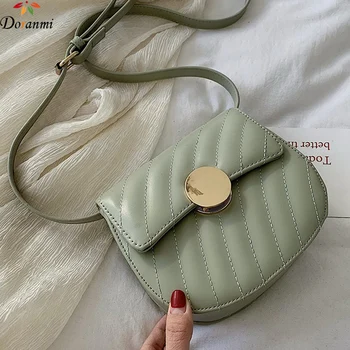 

DORANMI Round Leather Flap Bags For Women 2019 Striped Saddles Female Crossbody Small Shoulder Bag Messenger Bolsos Mujer CBB191