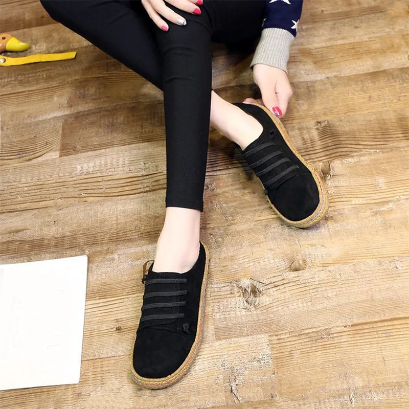

2018 Ladies Slip On Flat Casual Autumn Loafers Female Soft Bottom Flock Handmade Fashion Moccasins Plus Size Shoes Women
