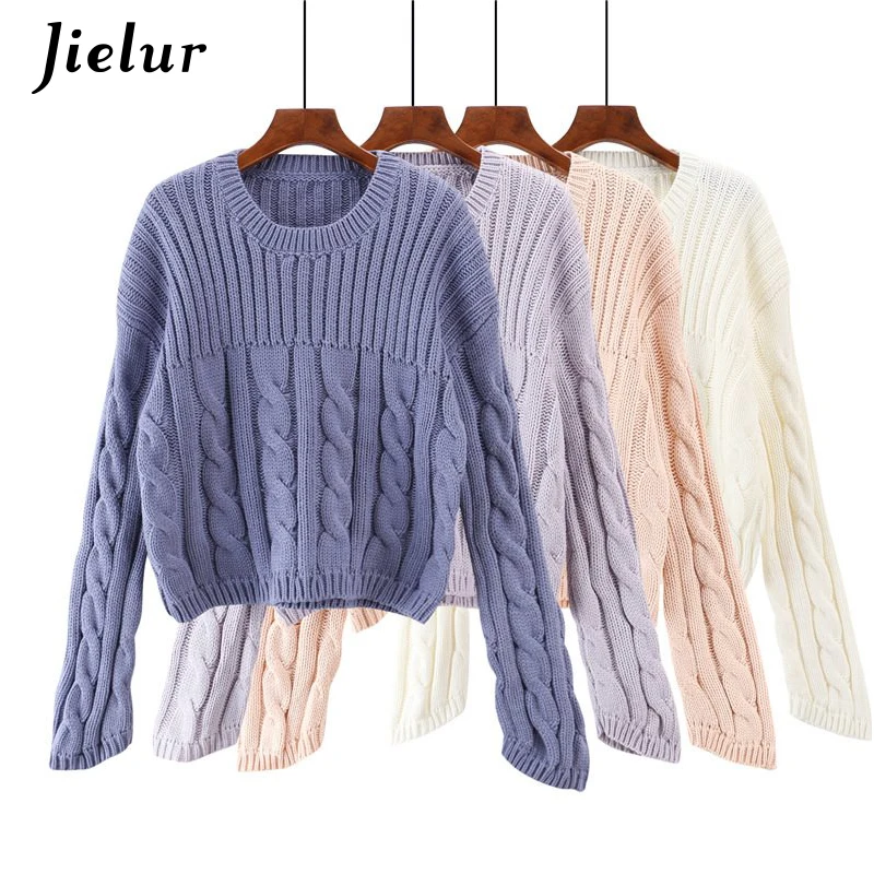 Jielur 4 одноцветное цвет Harajuku Sweters для женщин Invierno Новинка 2019 года с длинным рукавом