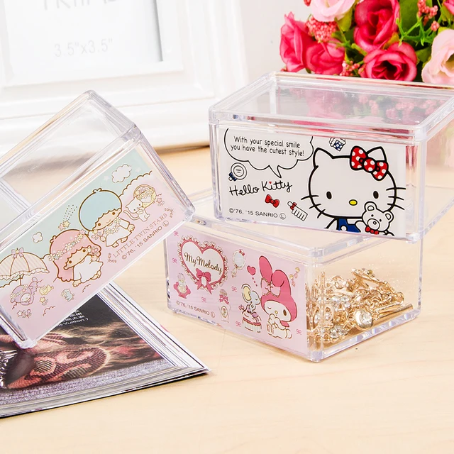 Cute Cartoon Jewelry Box Hello Kitty Makeup Organizer Stackable Storage