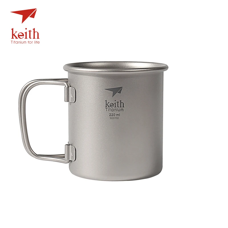 Keith titanio agua plegable Drinkware Camping al aire libre tazas sin tapa ultraligero portátil al aire libre taza de viaje 40g 220 ml
