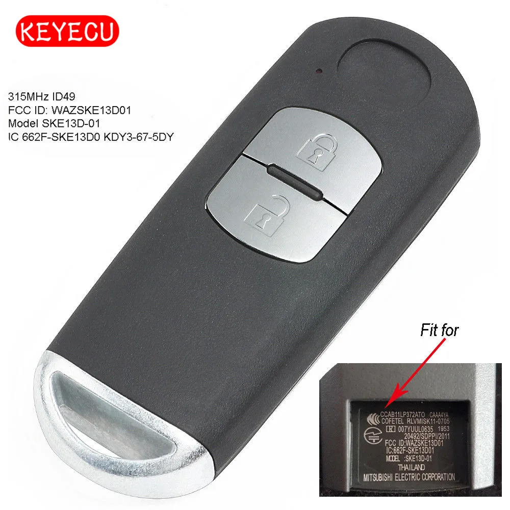 Дистанционный смарт ключ брелок Keyecu FSK 315 МГц ID49 для Mazda 2 модель P/N: 662F SKE13D01