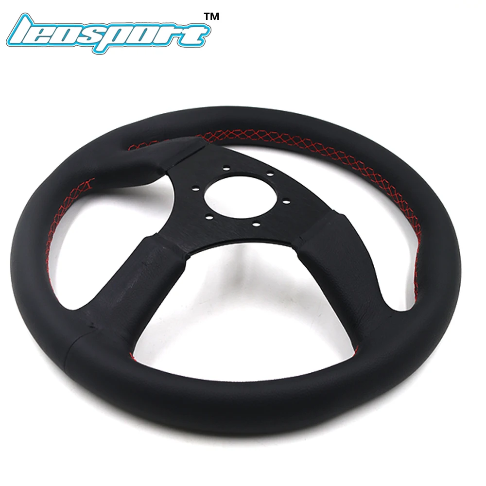350mm para a para a Corrida Realmente de Couro Leosport 14 Corrida Volante Linha Vermelha Volante Racing Game Steering Wheel 10 linha vermelha volante jogo de corrida volante