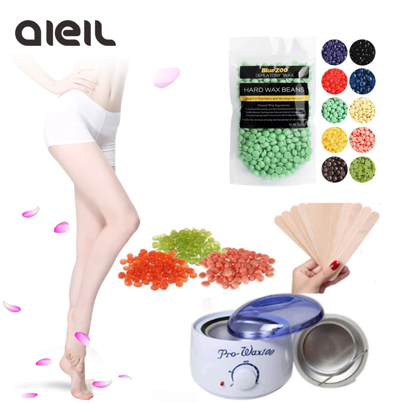 Продажа 100 г твердый воск бобы Эпилятор горячий воск нагреватель комплект с шт. 10 шт. деревянные палочки набор восковой удаление волос для лица Бикин...