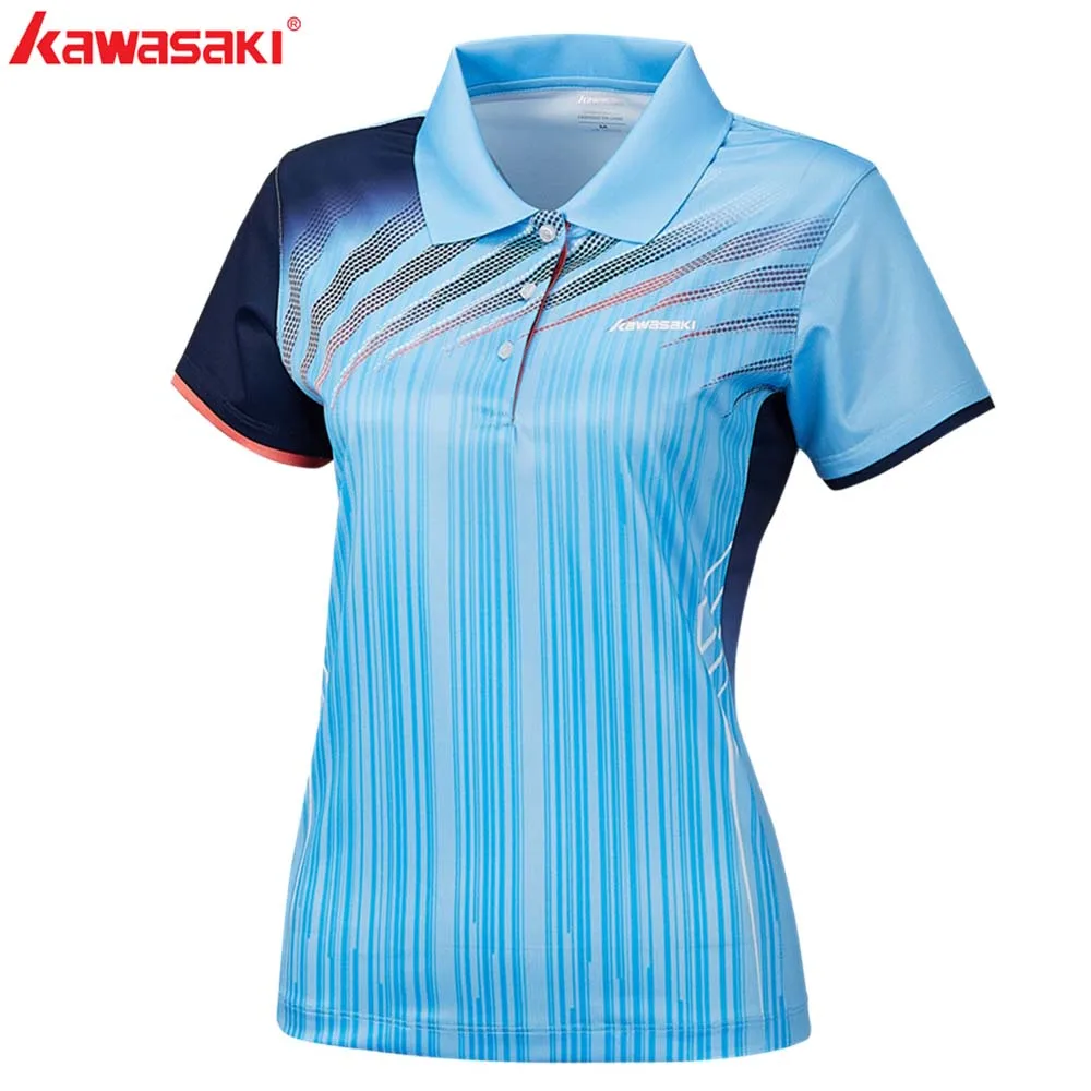 Бренд KAWASAKI, женская рубашка с воротником из полиэстера, короткий рукав для бадминтона и настольного тенниса, спортивные рубашки для бега, женская рубашка, ST-S2101
