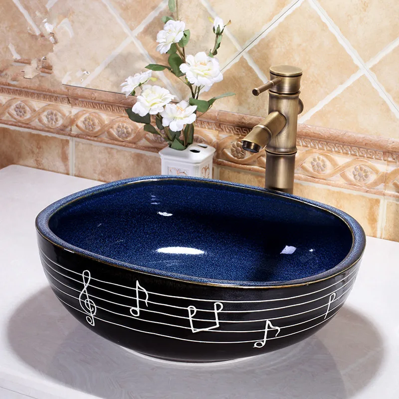 Handmade Porcelain Sink Square Countertop Ceramic basin Bathroom Sink