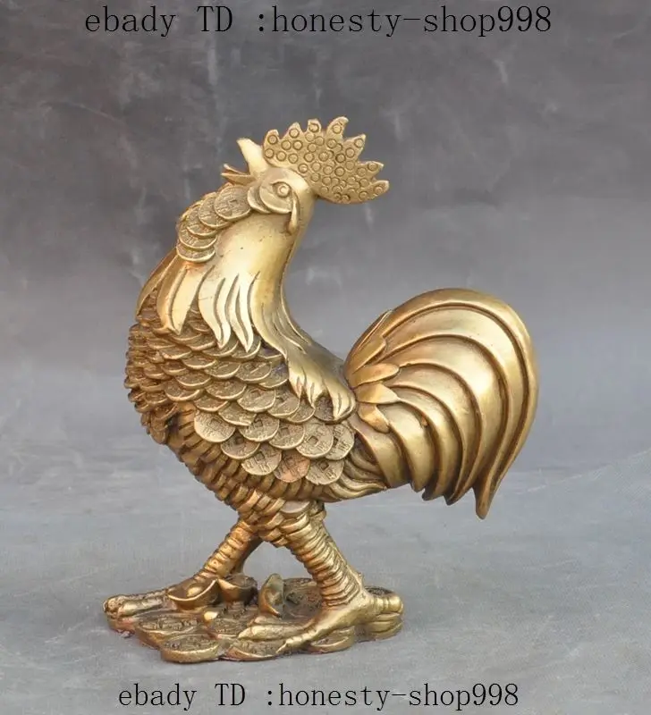 China fengshui Brass wealth money coin zodiac Cock Rooster Chicken Lucky Statue | Дом и сад