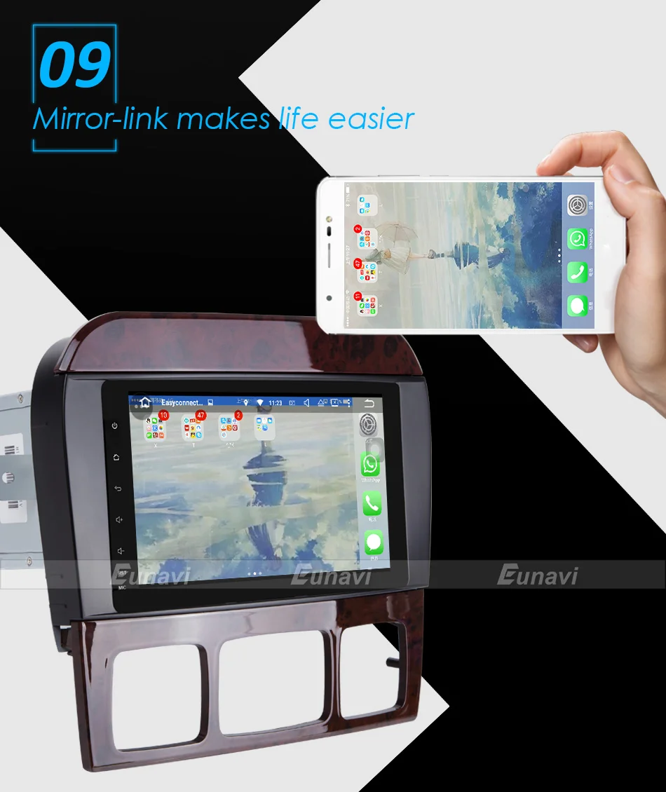 Clearance Eunavi 4 Core 2 Din Android 7.1 Car Radio Stereo Player GPS Navigation For Mercedes-Benz S-Class W220 CL-Class W215 Bluetooth 15