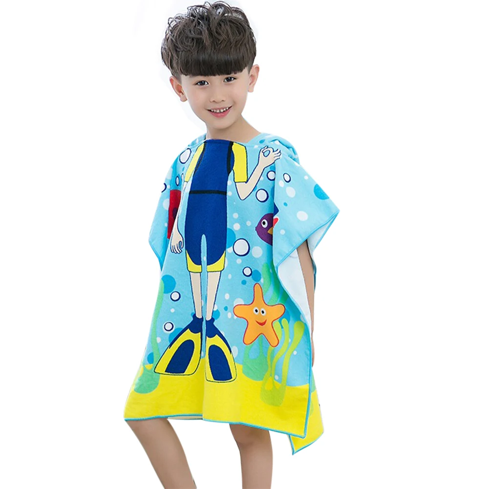 Cartoon Baby Hooded Bath Towel Frogman Shark Mermaid Pattern Beach Towel Boys Girl Bathrobe