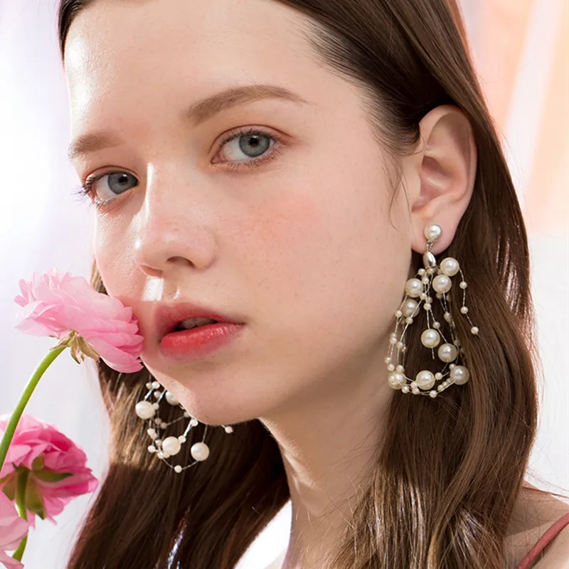 Imitation Pearl Exaggerated Dangle Earrings for Girls Personalized