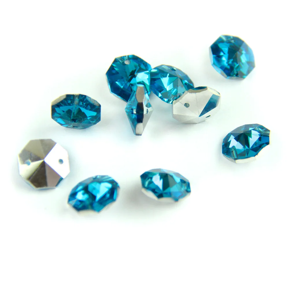 aqua. with silver Разноцветные стеклянные Восьмиугольные бусины с машинной огранкой, 2 отверстия, запасная нить, люстра, бисер Suncatcher, сделай сам - Цвет: aqua. with silver