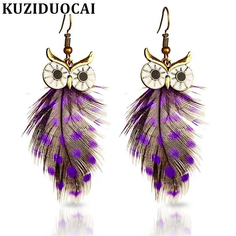 

Kuziduocai New ! Fashion Fine Jewelry Bronze Peacock Feather Speckle Lifelike Owl Elegant Stud Earrings For Women Gifts E-347