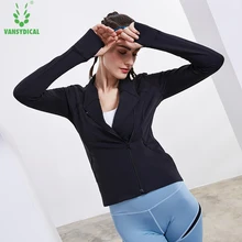 Vansydical, тонкая одежда для йоги, женские куртки на молнии для бега с отложным воротником, спортивная одежда для фитнеса, спортзала
