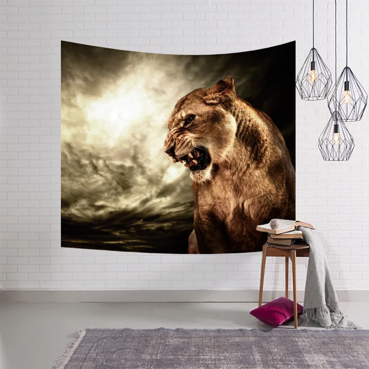 Geometry Tapestry Animal Tiger cloth Wall Hanging Beach Round 3d Animal Lion Tapestry decorative blanket 150x130 Bedroom Large