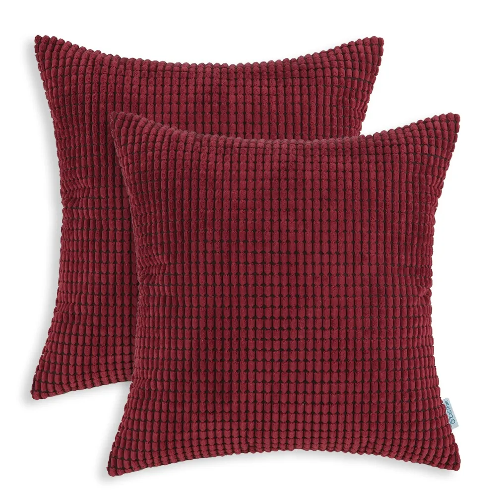 

2PCS Pillow Cushion Cover Home Sofa Bedding Comfy Supersoft Corduroy Corn Striped Burgundy Pillow Case for Cojine almofada