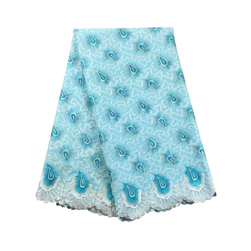 

African Lace Fabric High Quality 067 Turquoise White 100% Swiss Voile Lace In Switzerland Nigerian Voile Printing Fabric