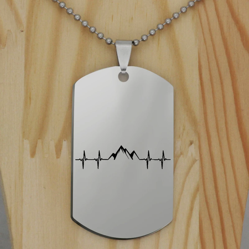 New Stainless Steel Heartbeat Mountain Pendant Necklace Nature Motivation Jewelry Hiking Snowboard Lover Gift YLQ6241