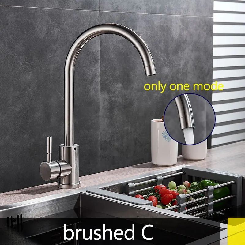 Stainless steel Brushed Nickel or Black one stream modes kitchne faucet hot cold mixer tap rotation deck mount torneira crane - Цвет: Brushed C