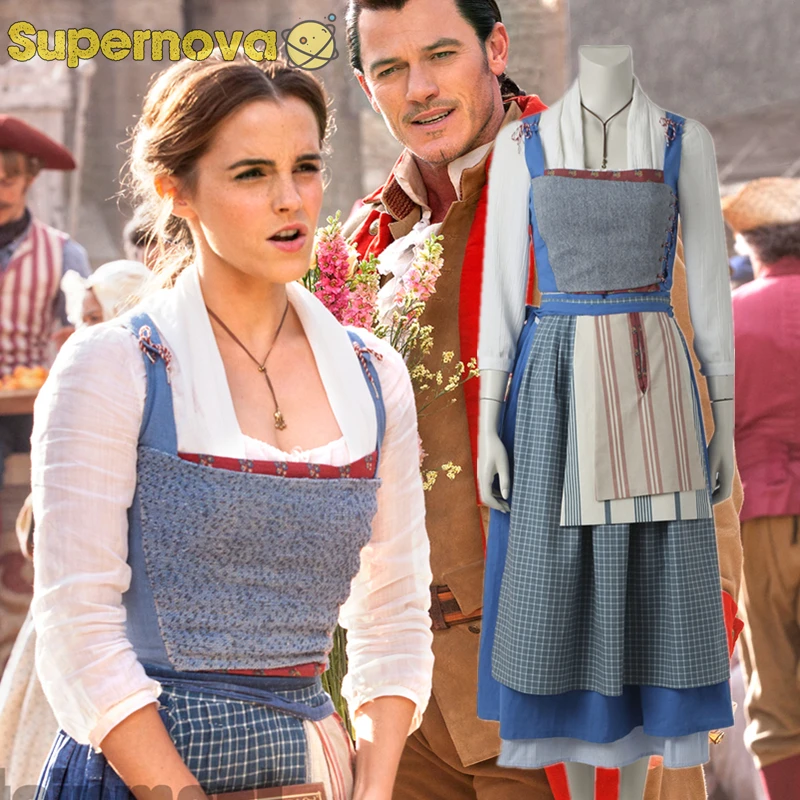 2017 Film la belle Et La Bête Princesse Belle Costume Cosplay Belle Village tenue Bibliothèque