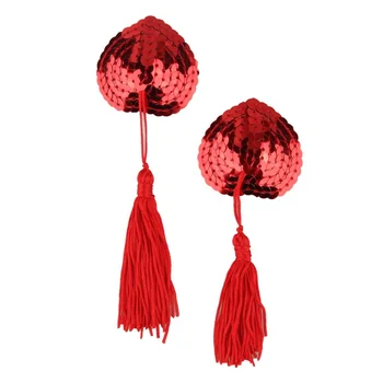

2017 Sexy Self Adhesive Sequin Tassel Cover Heart Shape Bra Nipple Cover Pasties Breast Petals 2pcs/set 6 ColorsFree Shipping