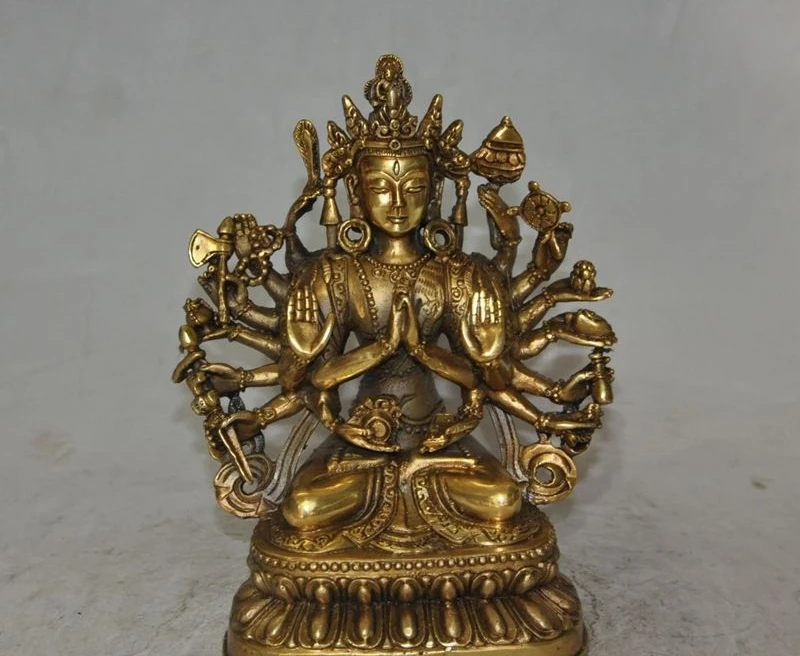 

tibet buddhism bronze gilt lotus 18 Arm tara Kwan-Yin Bodhisattva buddha statue