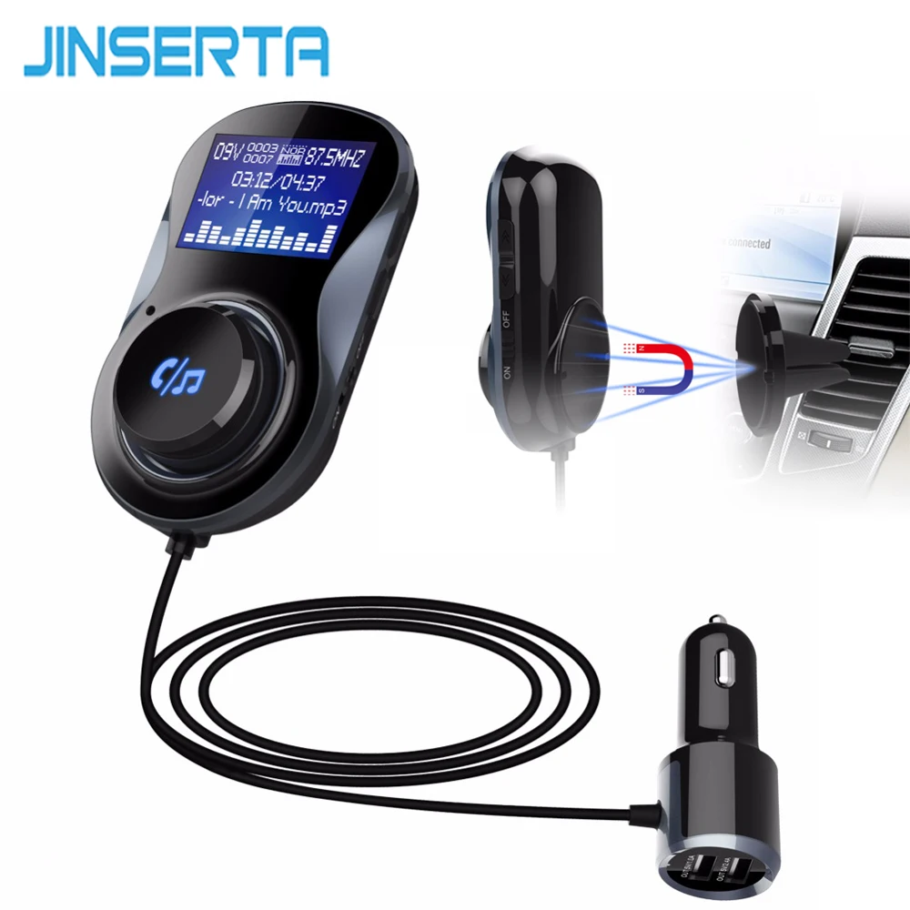 

JINSERTA Bluetooth FM Transmitter Wireless FM Modulator Car MP3 Player Handsfree Dual USB Car Charger TF music plays