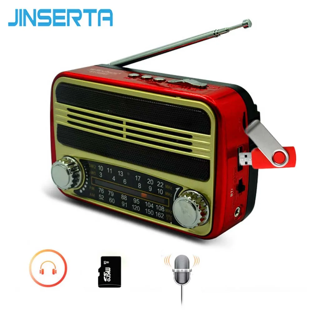 

JINSERTA FM/AM/SW Radio Receiver Mini Retro Speaker BT MP3 Player Support U Disk TF Card Play with USB Cable Headphone Jack