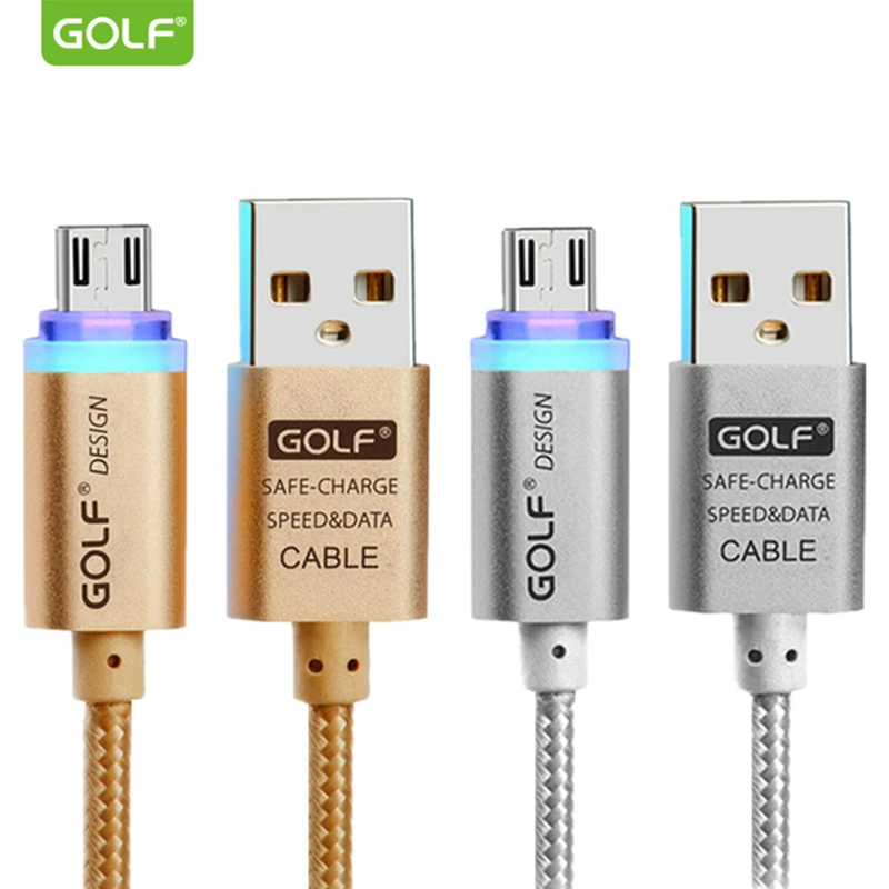 Koop GOLF 1 m Smart LED Metalen Gevlochten USB Charge Data Kabel Voor iPhone 5 6 s 7 8 Plus X samsung S6 S7 LG G3 G4 V10 Android Charger Draad