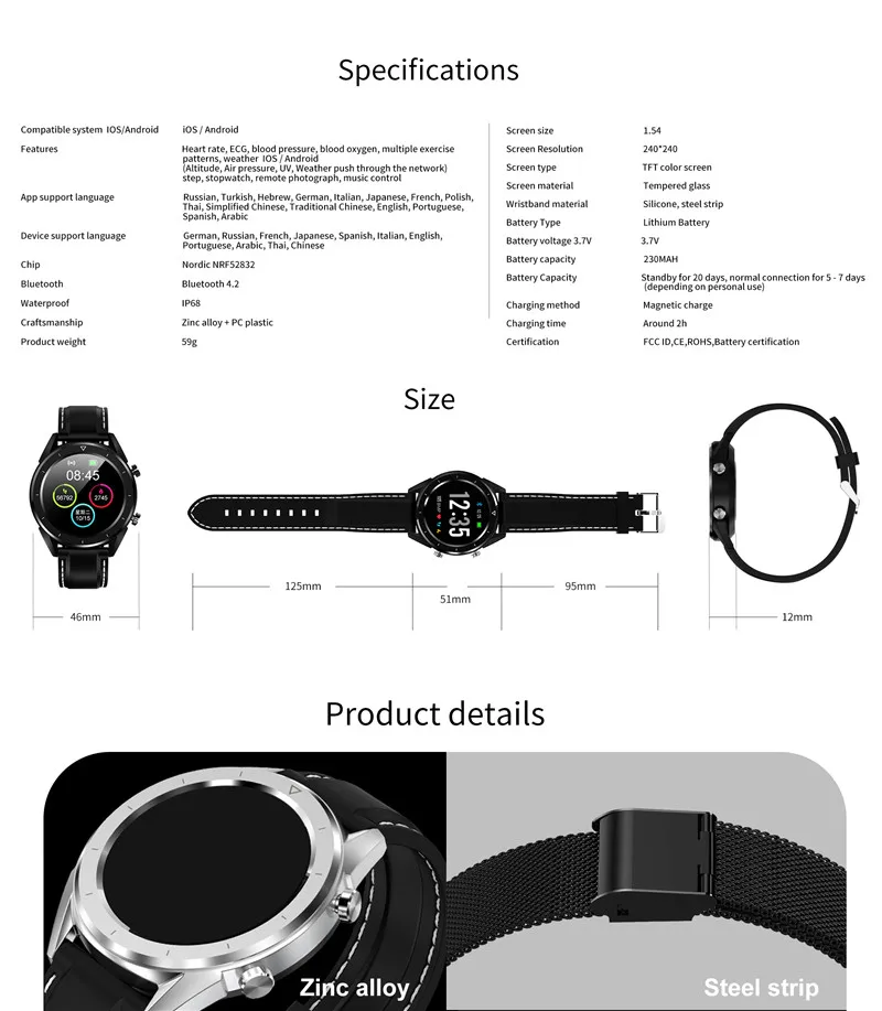 LYKRY ЭКГ PPG умные часы пульсометр кровяное давление кислородный монитор умные часы Bluetooth часы IP68 Водонепроницаемый фитнес-трекер