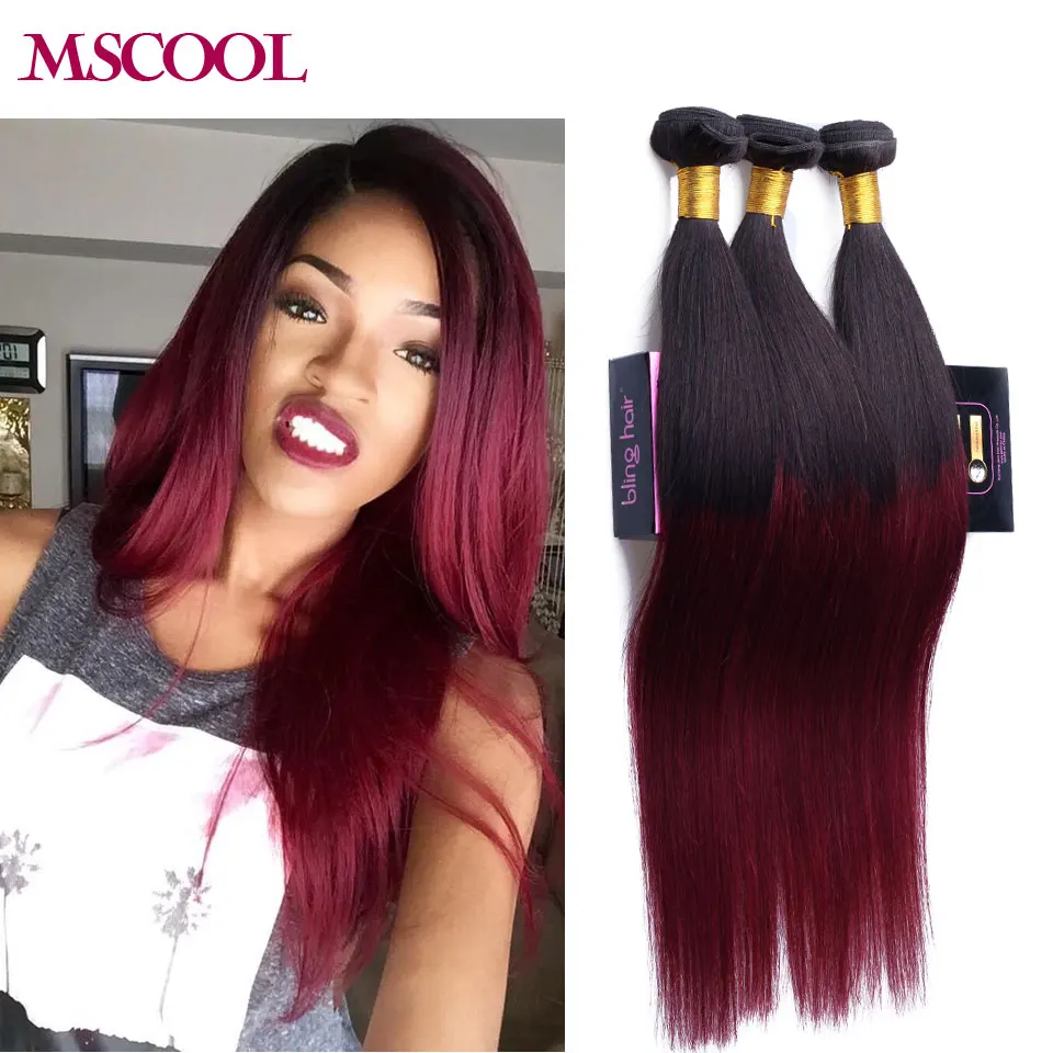 7A Ombre Brazilian Hair Weave 3 Bundles Red 99j Burgundy Brazilian Straight Virgin Hair Straight Ombre Human Hair Extensions