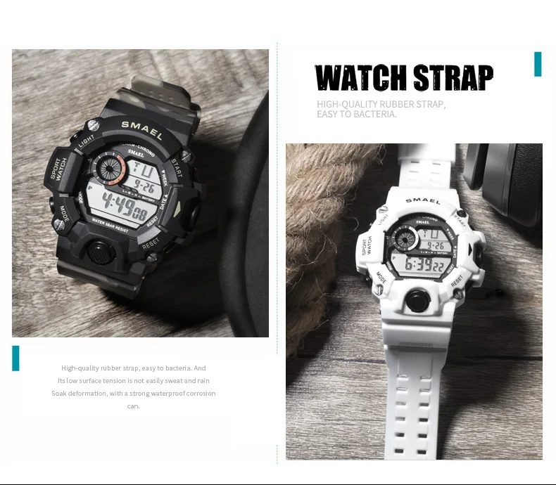 SMAEL мужские часы 50 м водонепроницаемые Топ S Shock часы мужские светодиодный спортивные часы камуфляжные часы цифровые наручные часы Военные 1385C