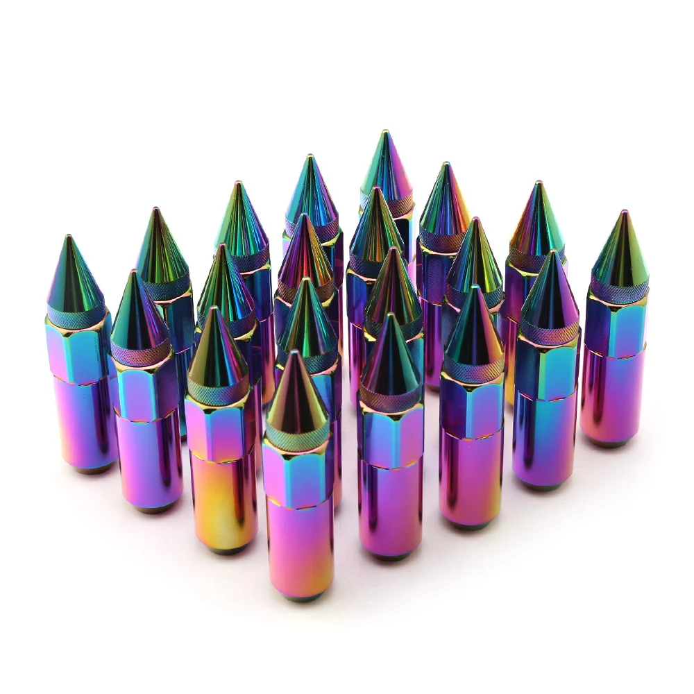 

20pcs Jdm Racing Car Accessories Wheel Nuts M12x1.5 M12x1.25 Aluminum 60mm Extended Tuner Spike Lug Nuts For Cadillac Lincoln