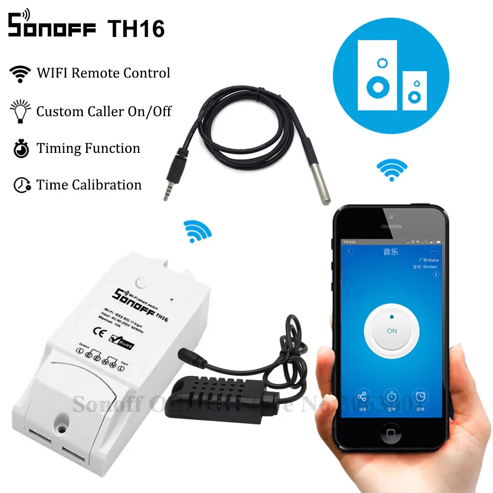 Sonoff TH16 умный Wifi переключатель для мониторинга температуры и влажности Умный домашний комплект для автоматизации работает с Alexa Google Home