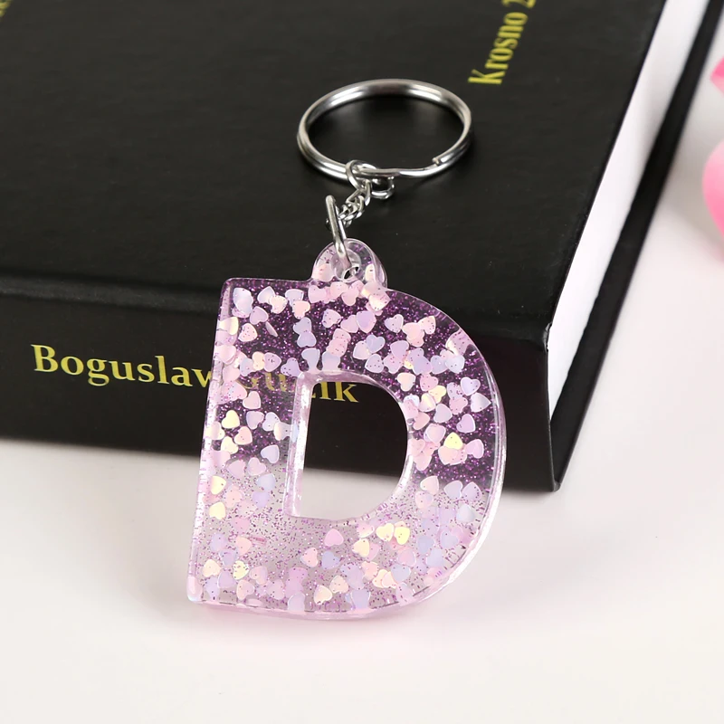 26 portachiavi in resina con paillettes rosa lucido iniziale dalla A alla Z portachiavi con ciondolo A farfalla con nappe per le donne regalo di san valentino  36