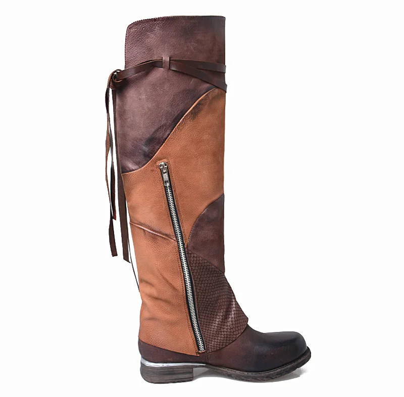 Perfect Prova Perfetto Fashion Genuine Leather Cool Winter Women Boots Mixed Color Square Toe Over Knee Boots Short Plush In Warm Shoes 12