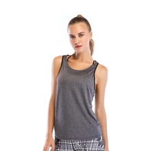 Для женщин серый топ для занятий йогой Сексуальная Спортивная рубашка быстросохнущая тренировки футболки Фитнес без рукавов с круглым вырезом топ для занятий йогой футболки Для Женщин Тренажерный Зал Топы