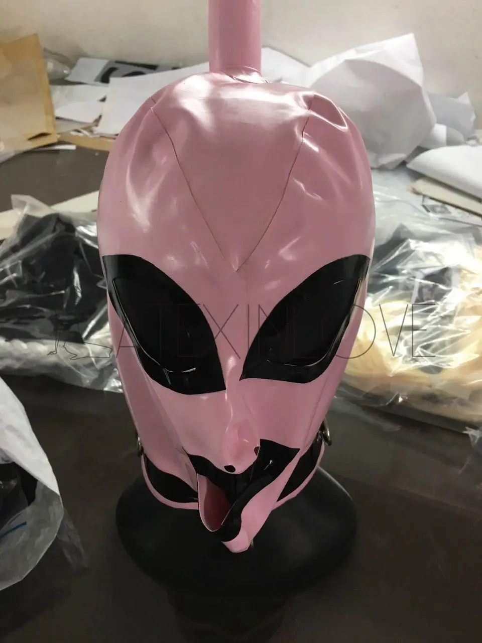 

One Ponytail Hole Sexy Pink Latex Hood Mask Fetish Latex Zipper