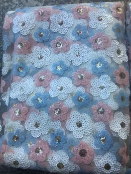 

High Quality Nigerian Sequined Tulle Lace Material African Guipure Lace Net Fabric With Sequins Swiss Voile Lace In Switzerland