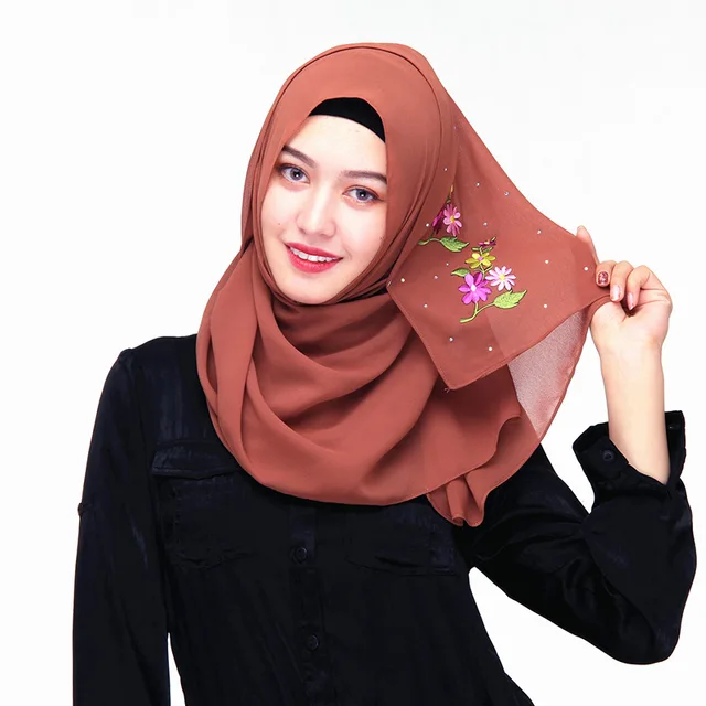 Muslim Turkish Scarves Flower Grey Red Pink Black Chiffon Arab Scarf