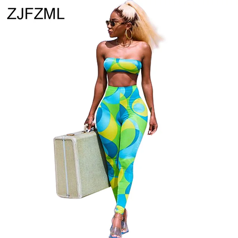 

Geometric Pattern Sexy Two Piece Tracksuit Women Clothes 2019 Off Shoulder Backless Crop Top And Skinny Pants Summer Sweat Suit