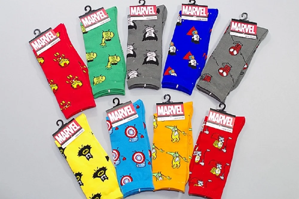 Мужские носки, герой комиксов Marvel, носки с героями мультфильмов, Железный человек, Капитан Америка, косплей, гольфы, Человек-паук, Тор, Халк, повседневные носки