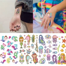 Cyuan adesivos de tatuagem temporária, decoração de festa de sereia 1 peça, adesivos de tatuagem temporária sob o mar, suprimentos para festa de aniversário, adesivos