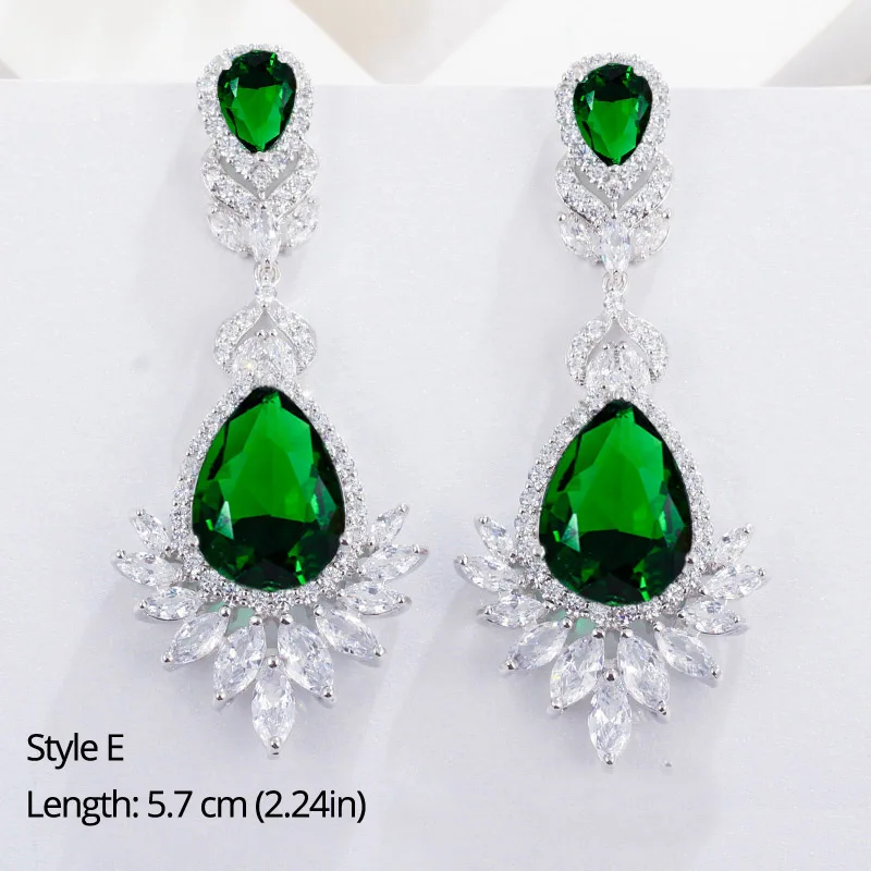 Style E BeaQueen Классическая большая капля воды Зеленый Кристалл Длинные Серьги-Подвески Овальный Круглый сердце, кубический циркон женские свадебные украшения E292 - Окраска металла: Style E
