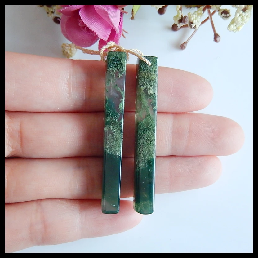 

Natural Moss Agate Double hole Earrings,Fashion Earrings Jewelry,Charms Earrings Jewelry Gift Gem Customized,49x6x6mm,9.4g