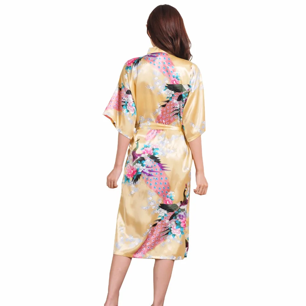 Модные золотые Для женщин Silk район Ночное Sexy кимоно Robe платье цветок Pijama feminino oversize размеры S M L XL XXL, XXXL s001-i