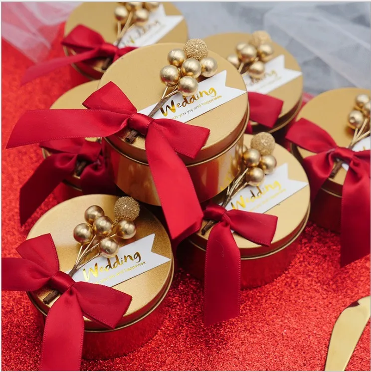 50 шт. Свадебные сувениры оловянный Логотип Золотой Уникальный шарик цветок день рождения Золотой конфеты коробка персонализированный подарок коробка для гостей
